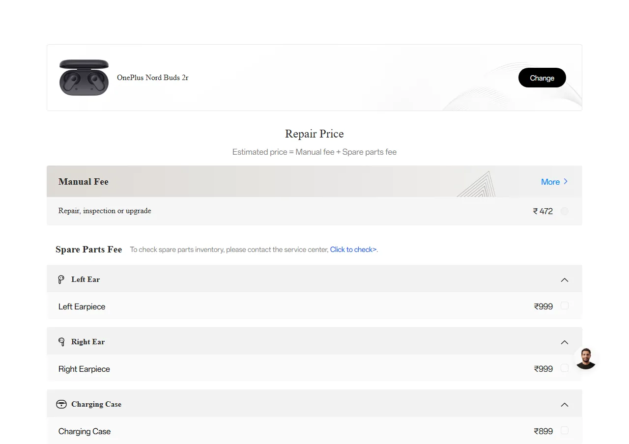 OnePlus Nord Buds 2r spare parts price list — official OnePlus India catalog