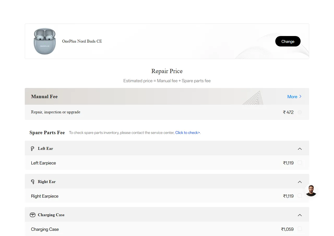OnePlus Nord Buds CE spare parts price list — official OnePlus India catalog
